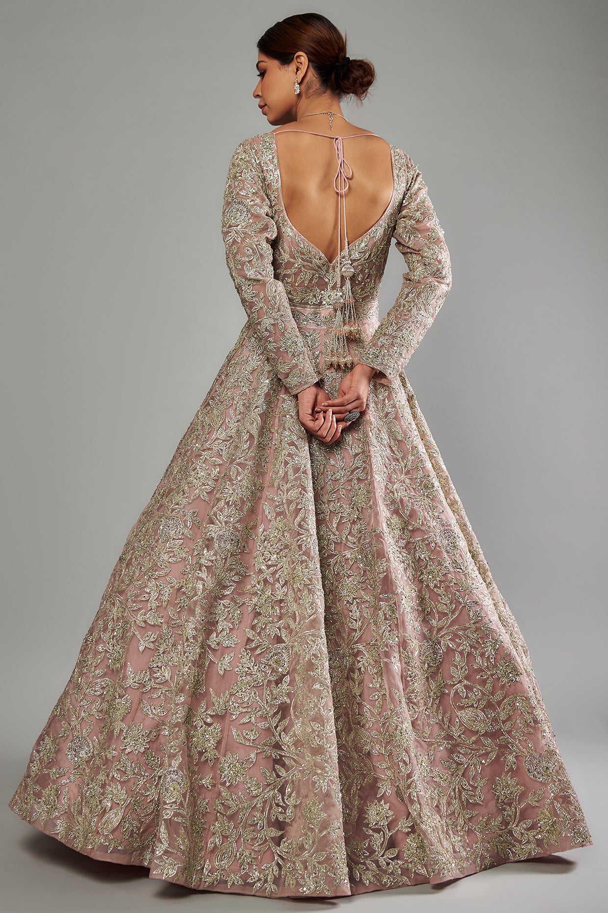 blush pink organza embroidered gown