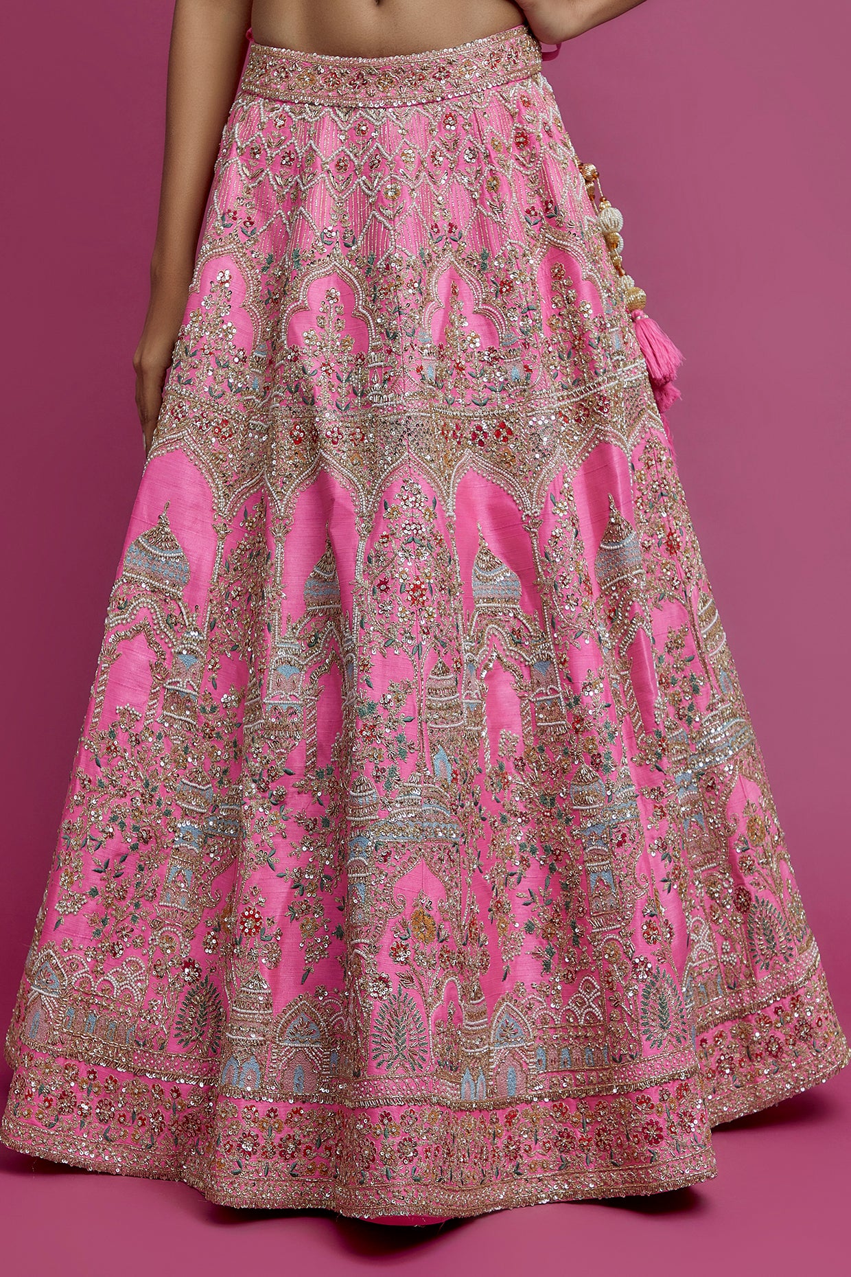 pink raw silk embroidered lehenga set