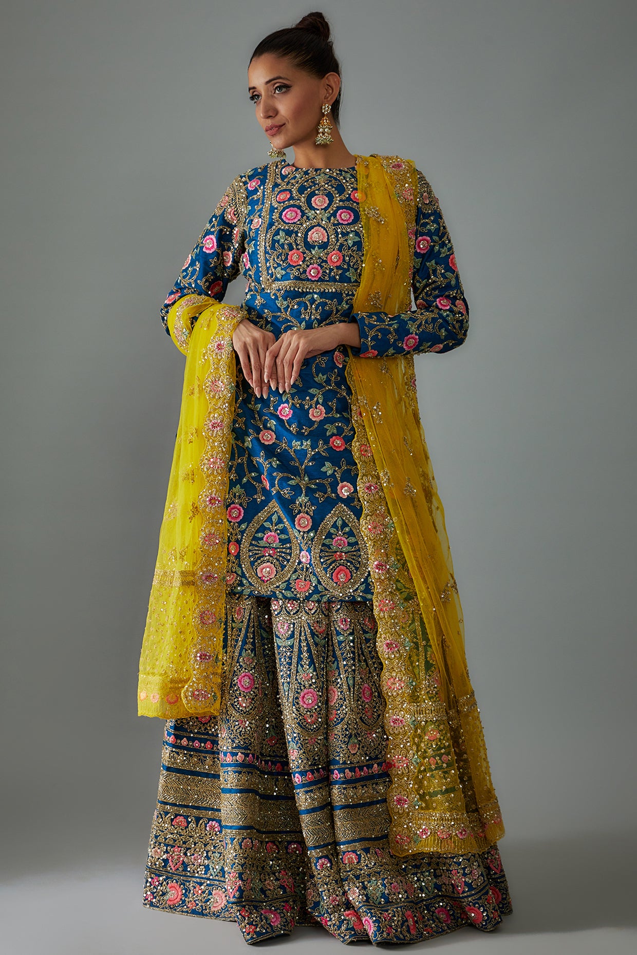 blue chanderi embroidered sharara set
