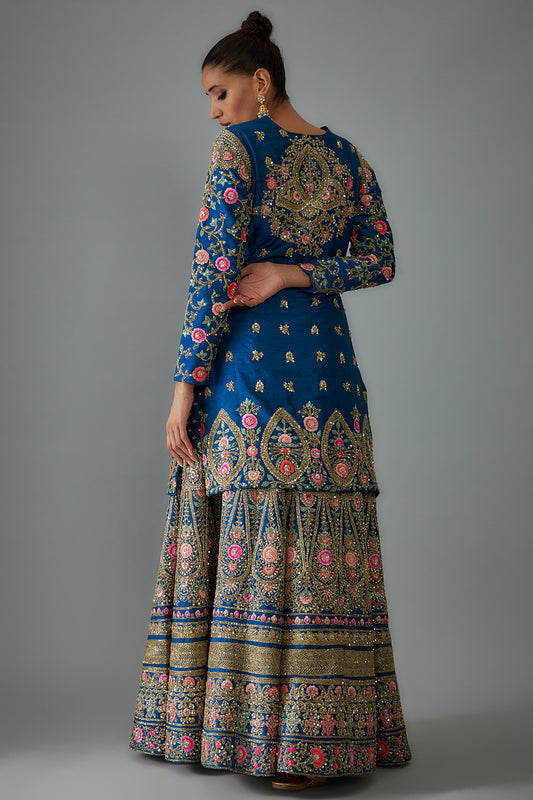 blue chanderi embroidered sharara set