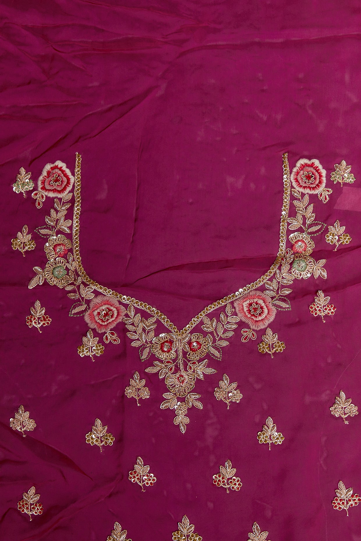 pink organza resham embroidered saree set