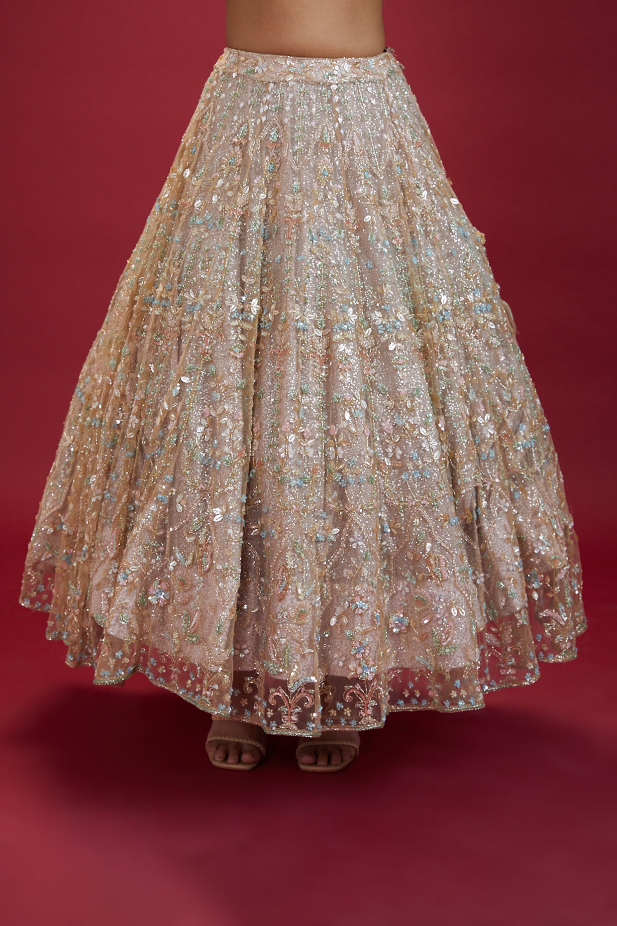 grey net embroidered lehenga set