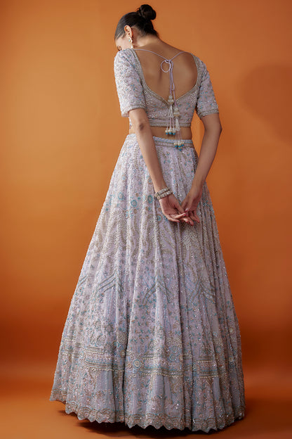 Lavender Net Hand Embroidered Lehenga Set