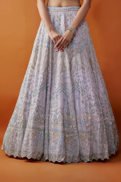 Lavender Net Hand Embroidered Lehenga Set