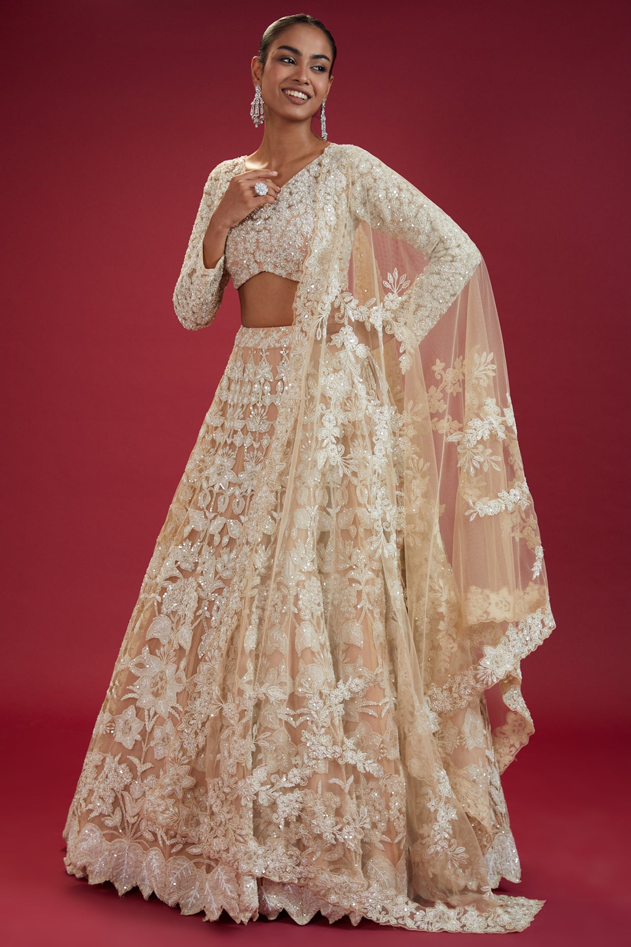 gold net embroidered lehenga set