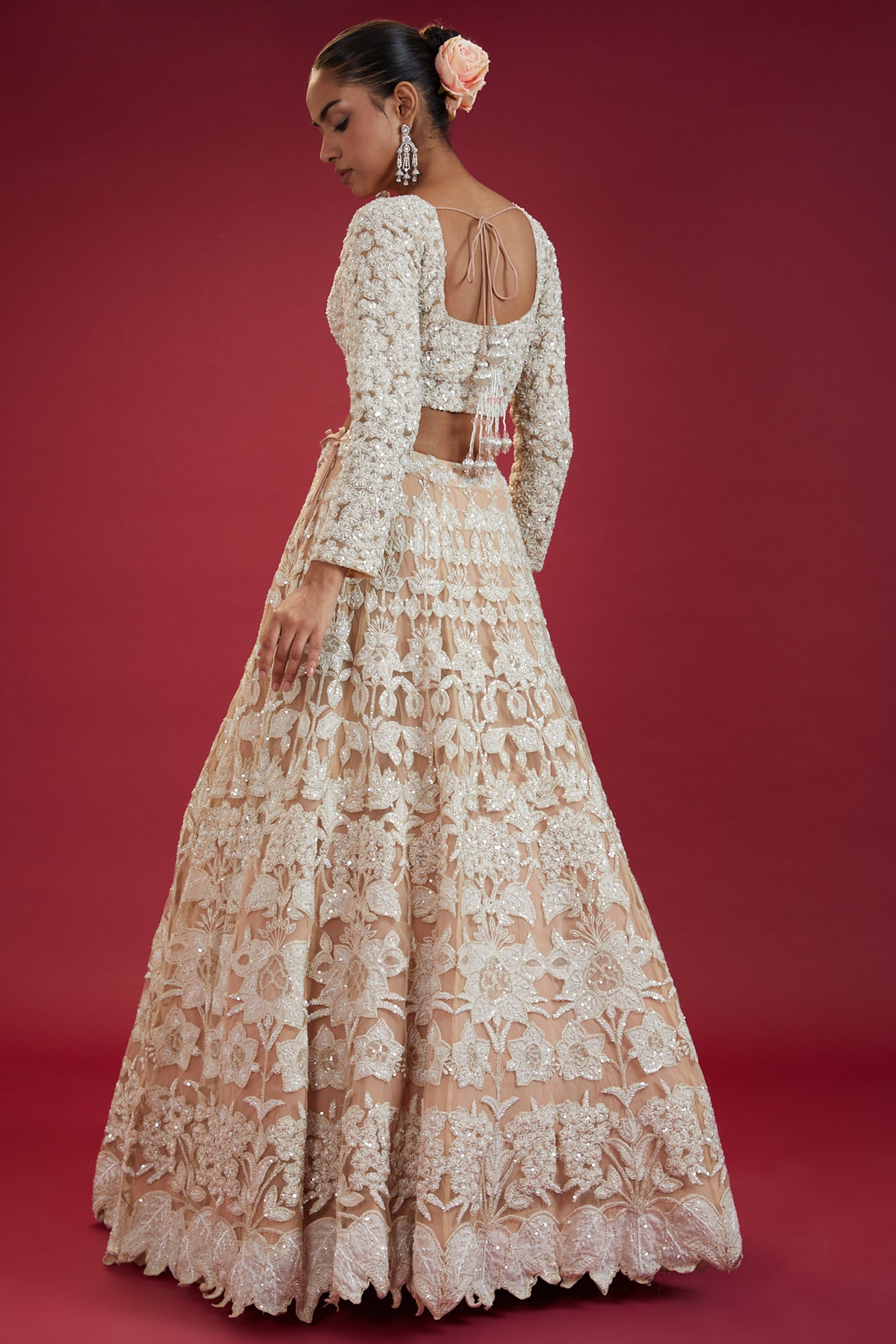 gold net embroidered lehenga set