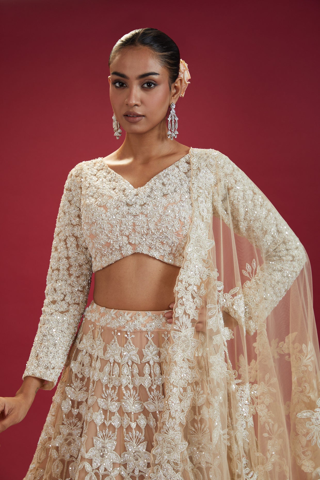 gold net embroidered lehenga set