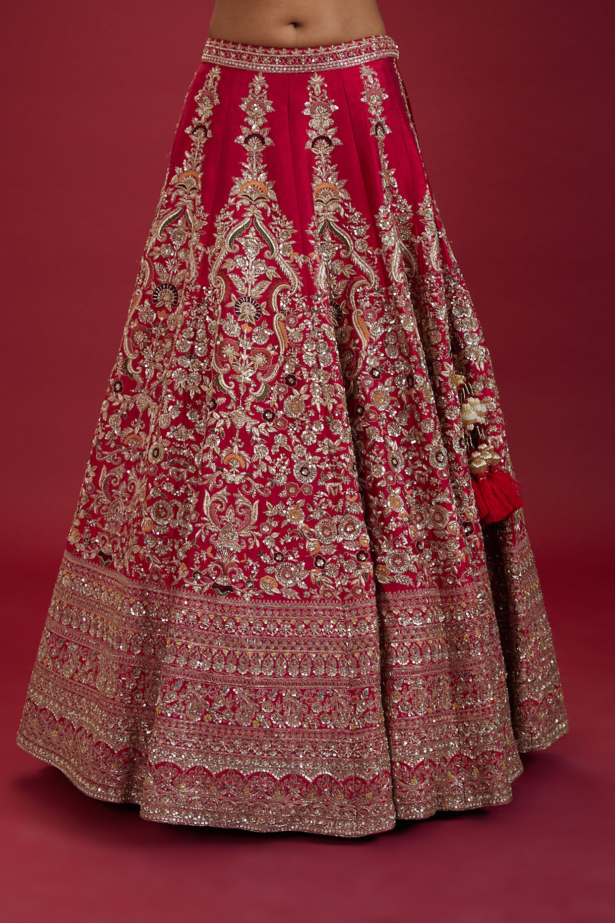 red raw silk embroidered lehenga set