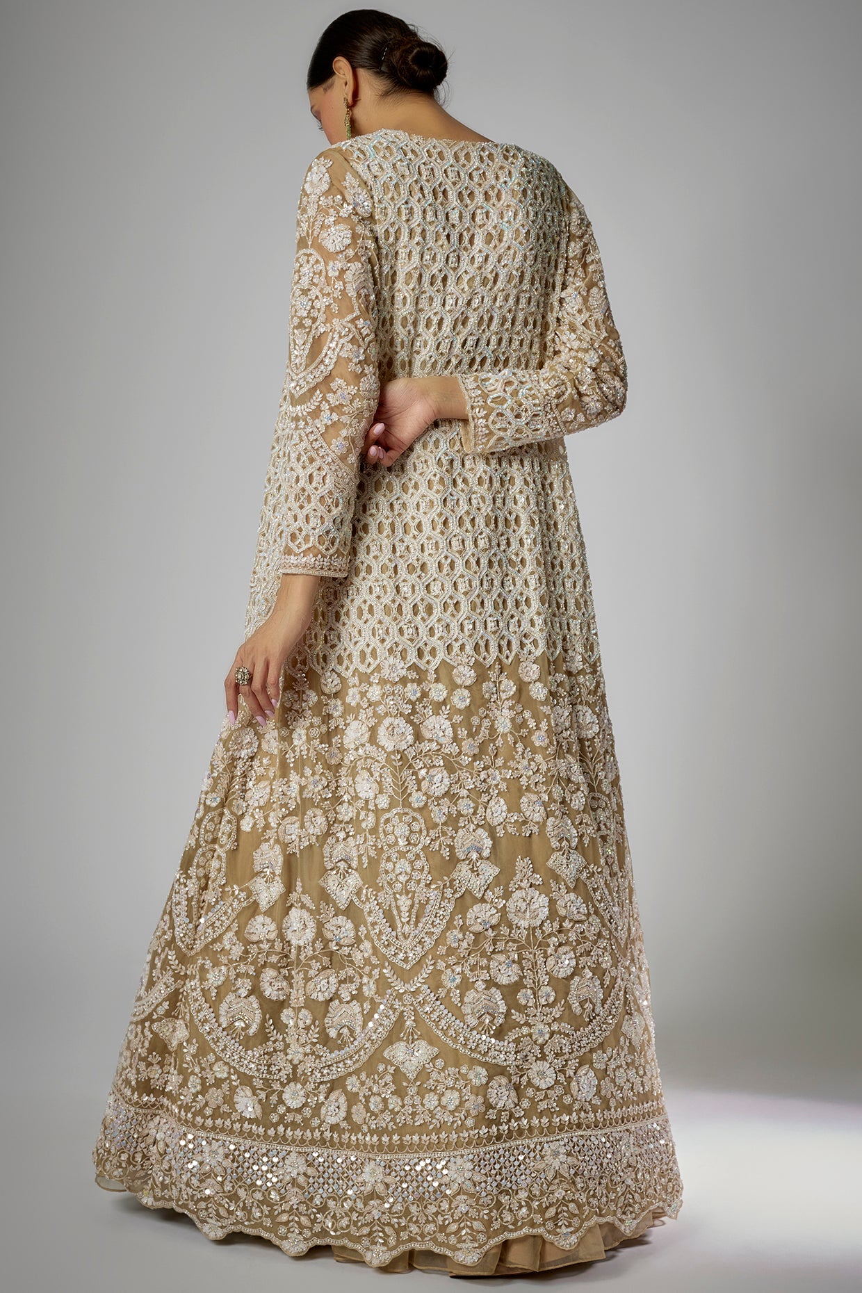 Gold net embroidered jacket set