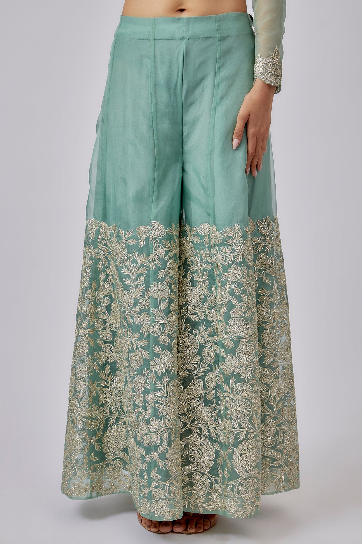 blue organza embroidered sharara set