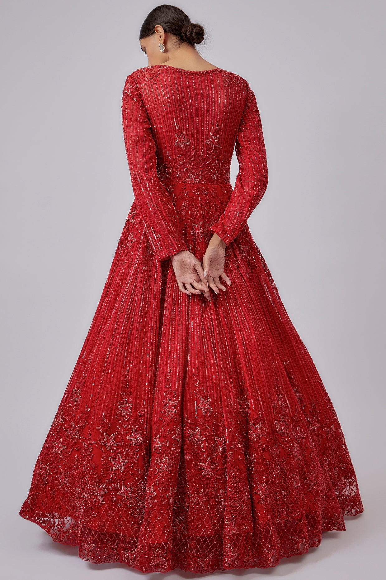 red net embroidered gown with dupatta