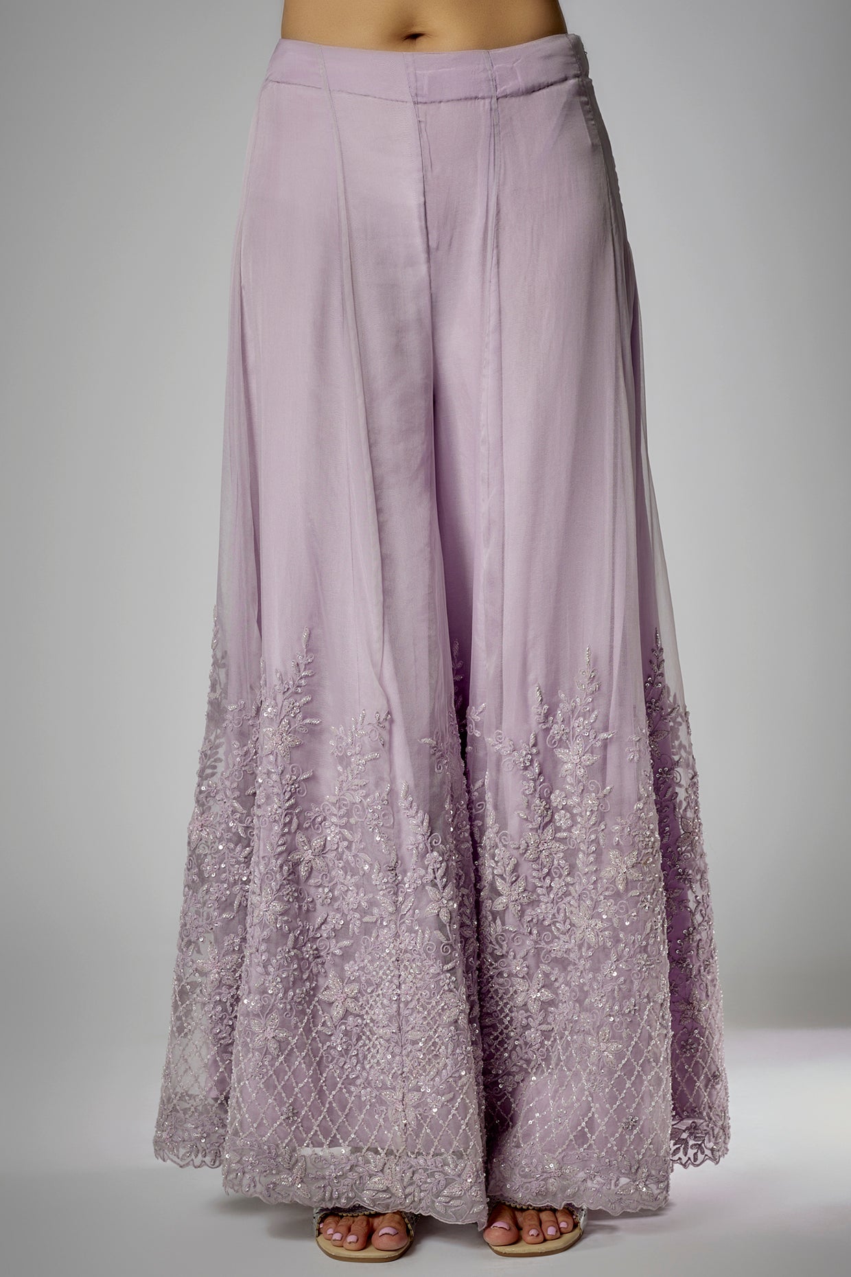 lilac net embroidered sharara set