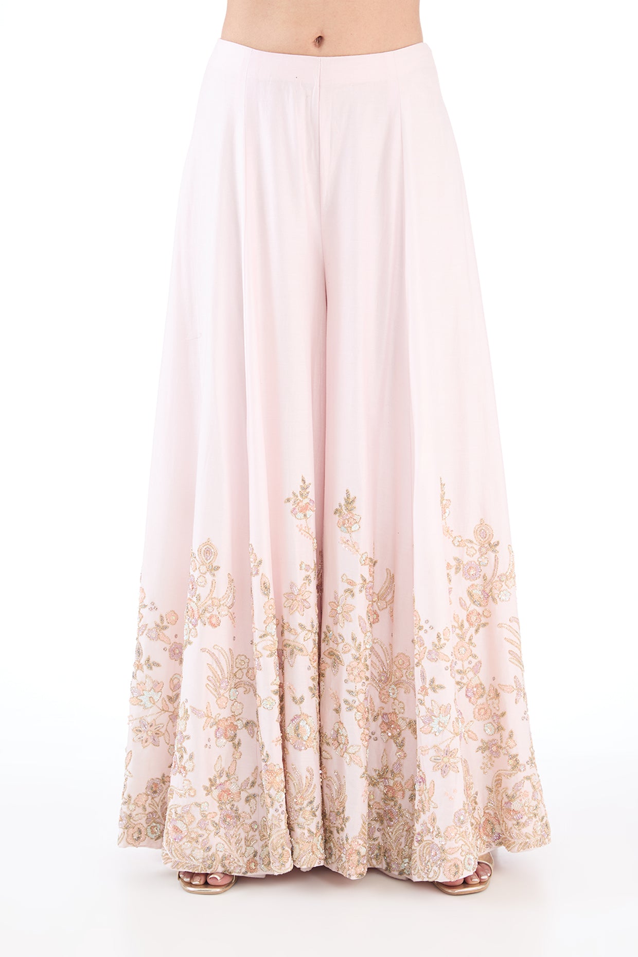 pink chanderi hand & machine embroidered sharara set