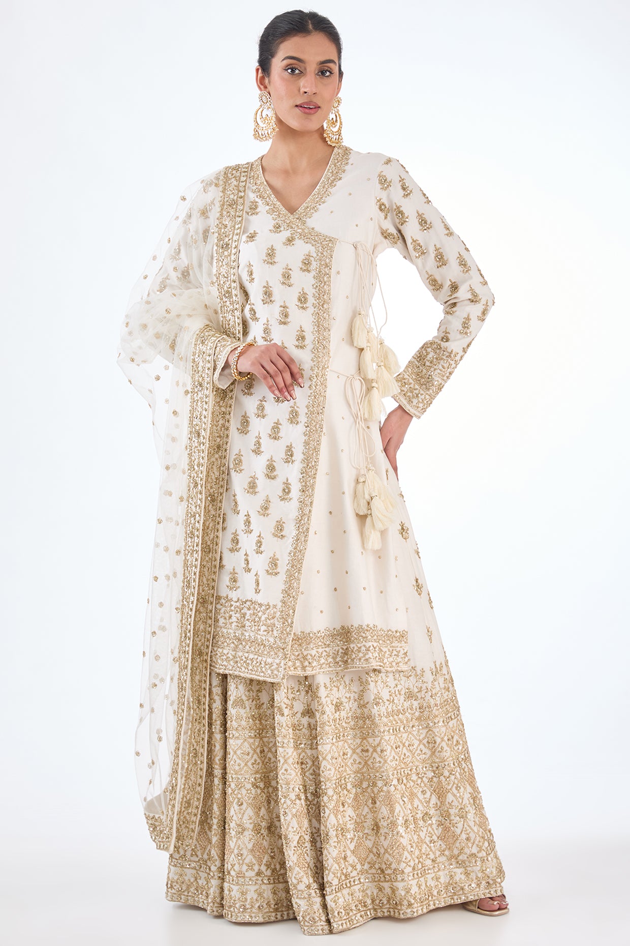ivory chanderi hand & machine embroidered sharara set