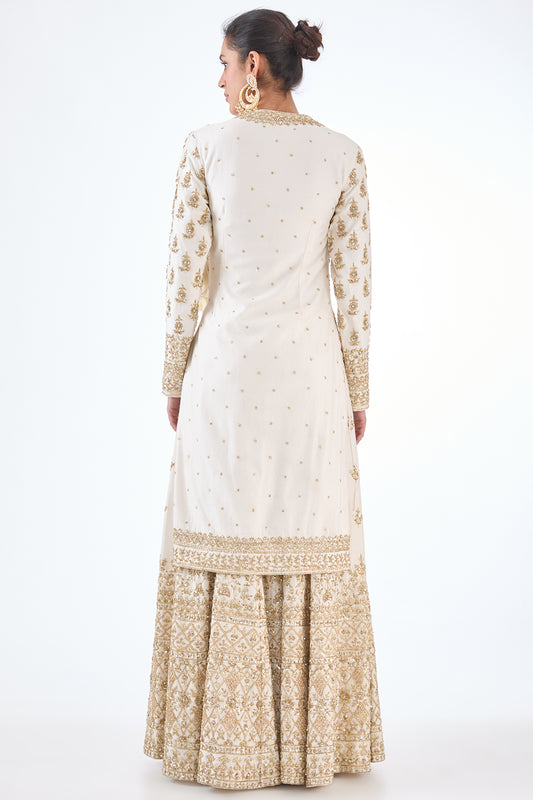 ivory chanderi hand & machine embroidered sharara set