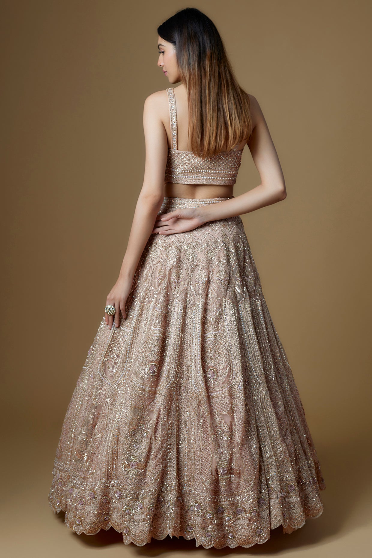 gold organza embroidered lehenga set