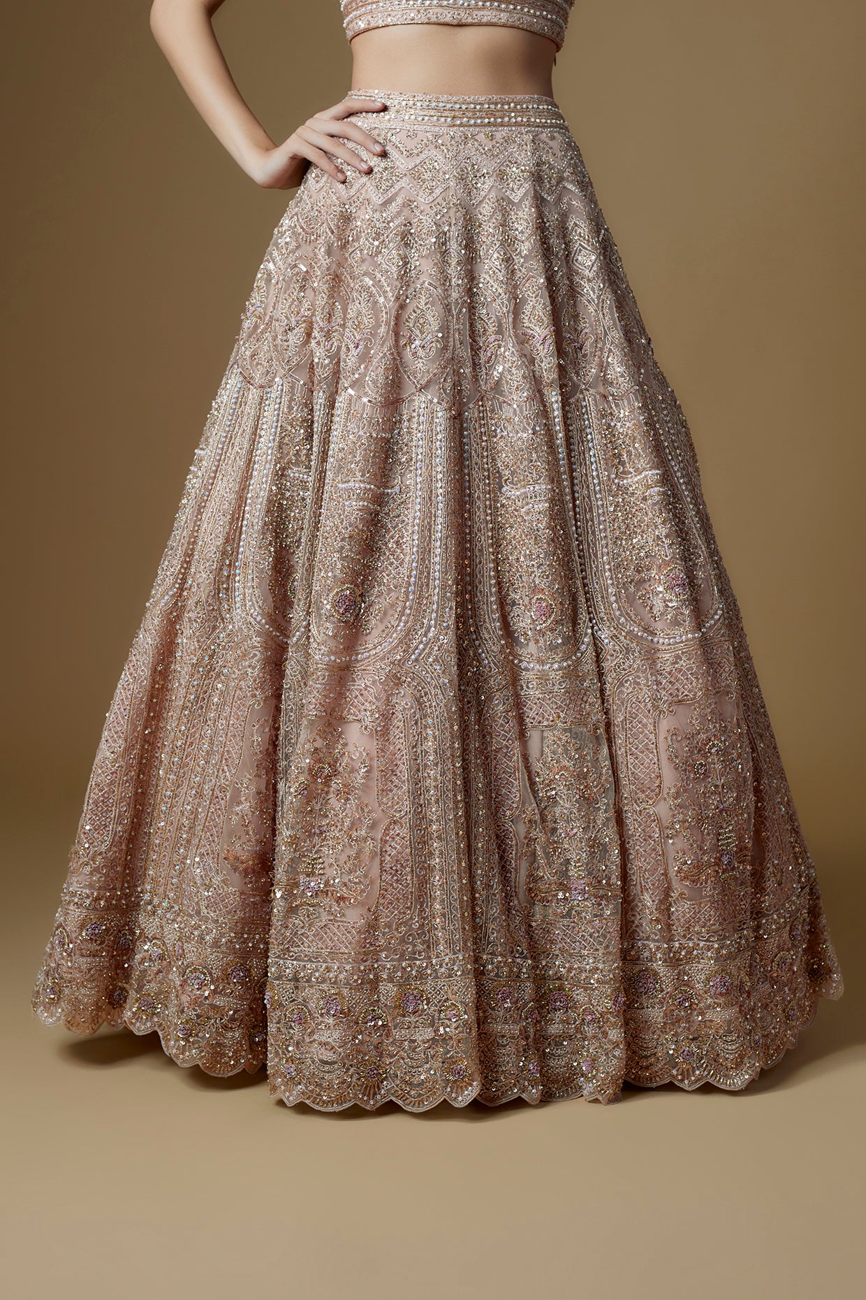 gold organza embroidered lehenga set