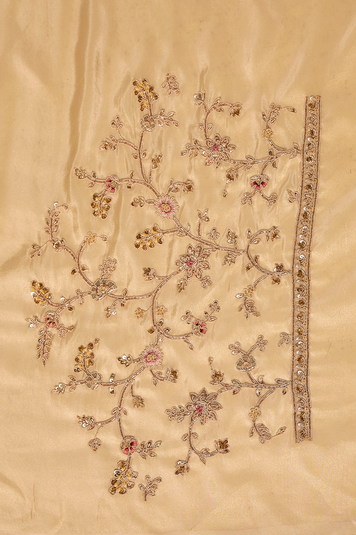 ivory tissue hand & machine embroidered saree set