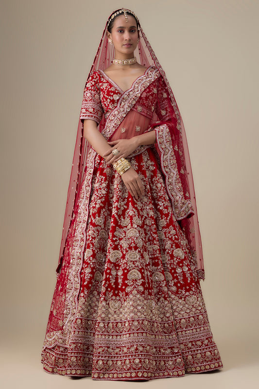 maroon velvet hand embroidered lehenga set