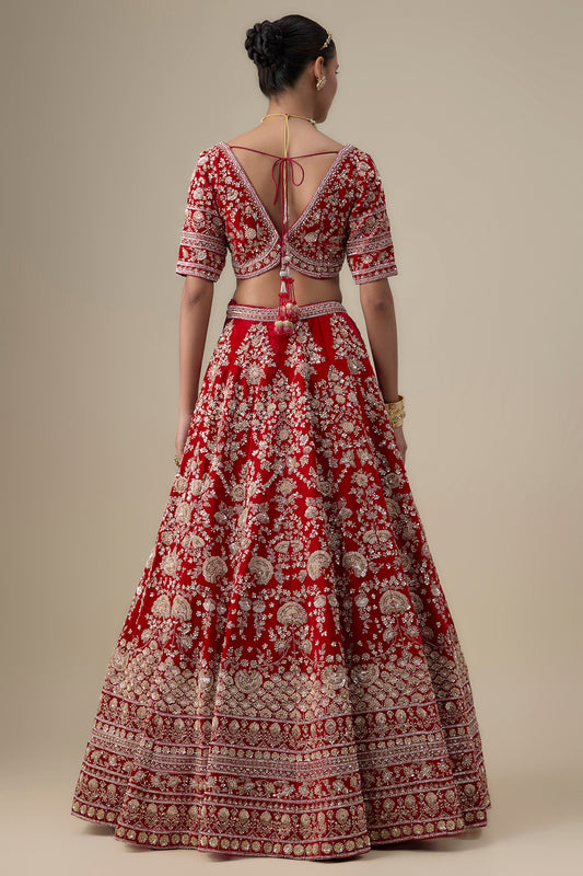 maroon velvet hand embroidered lehenga set