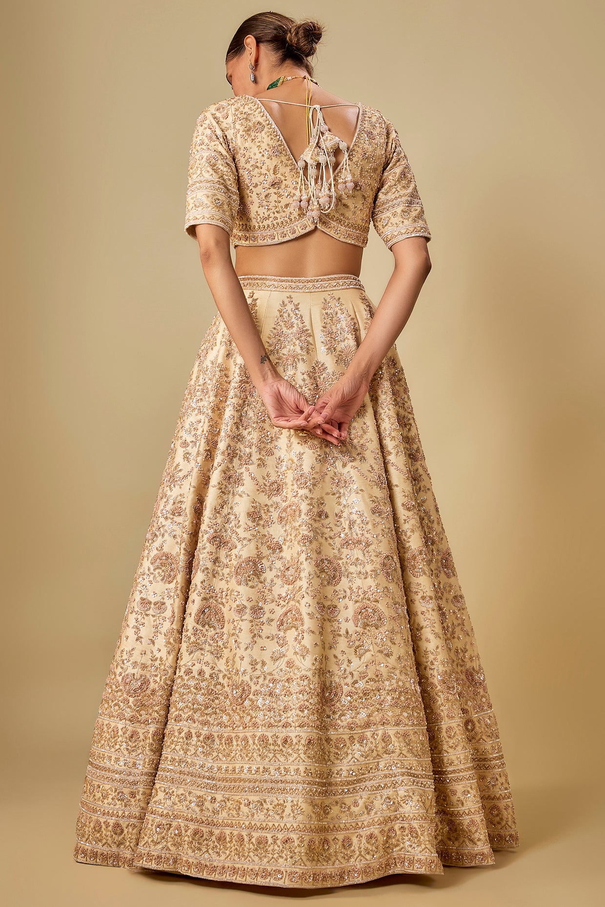 ivory raw silk hand embroidered lehenga set