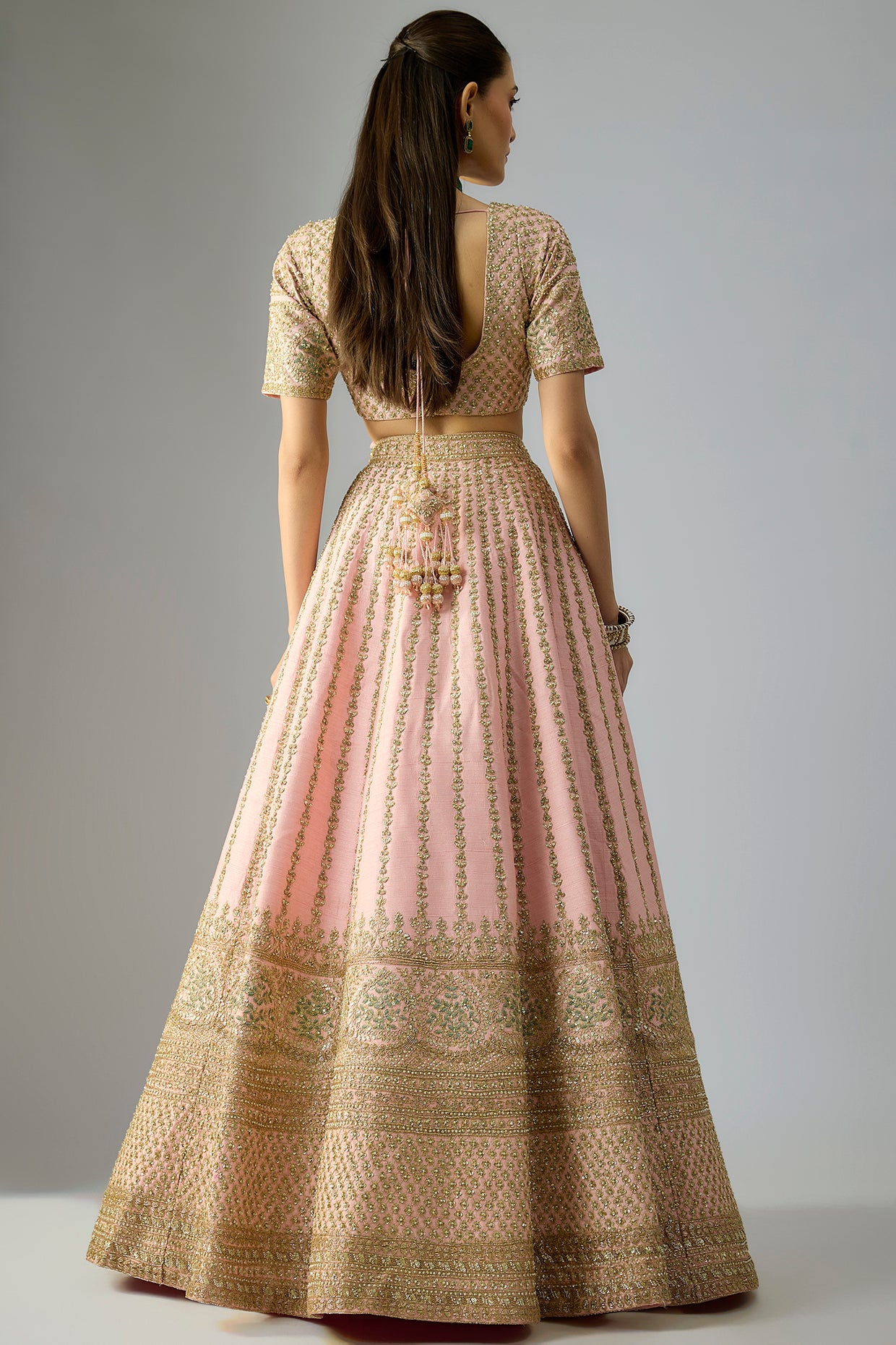 pink raw silk embroidered lehenga set