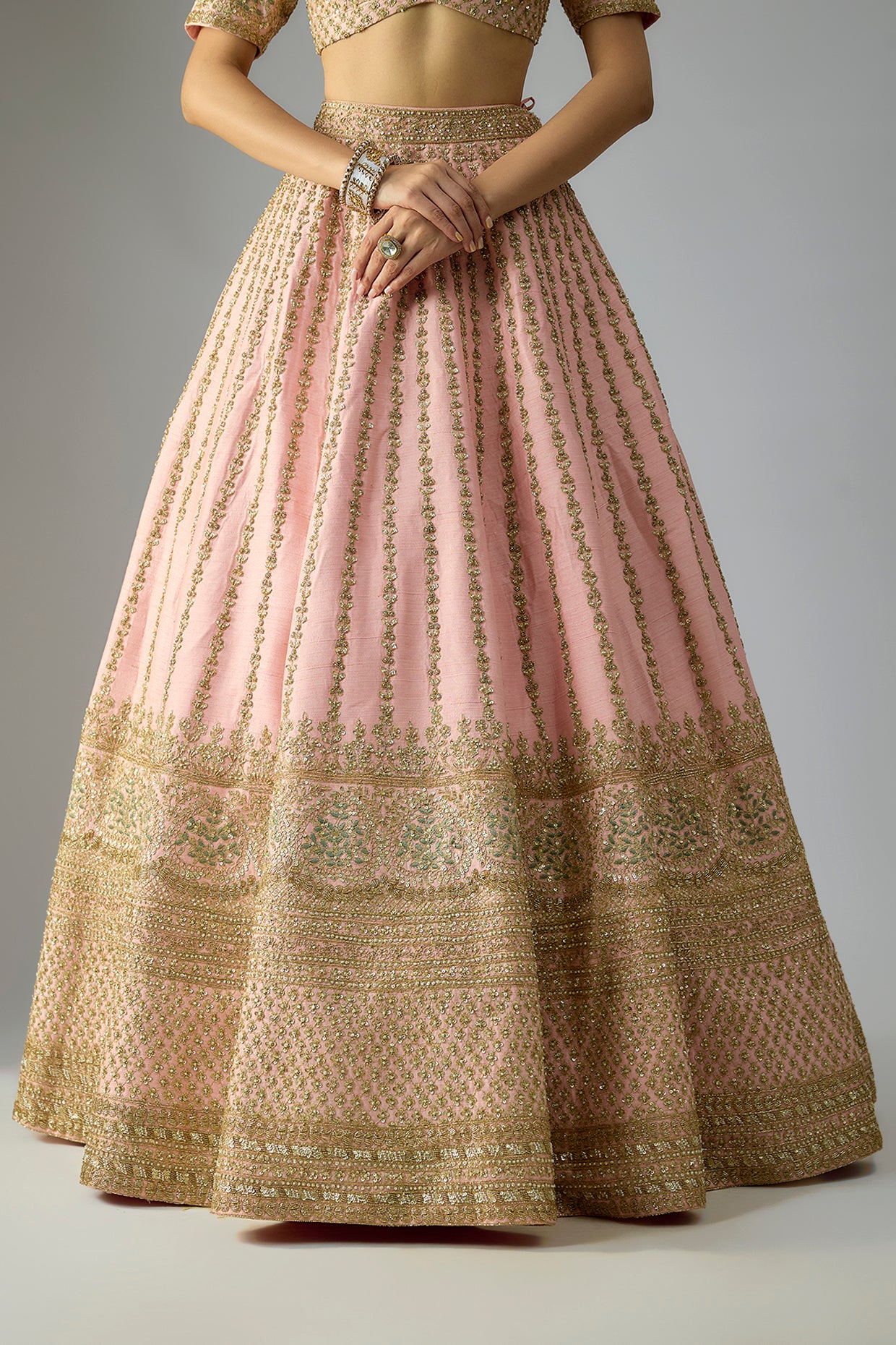 pink raw silk embroidered lehenga set