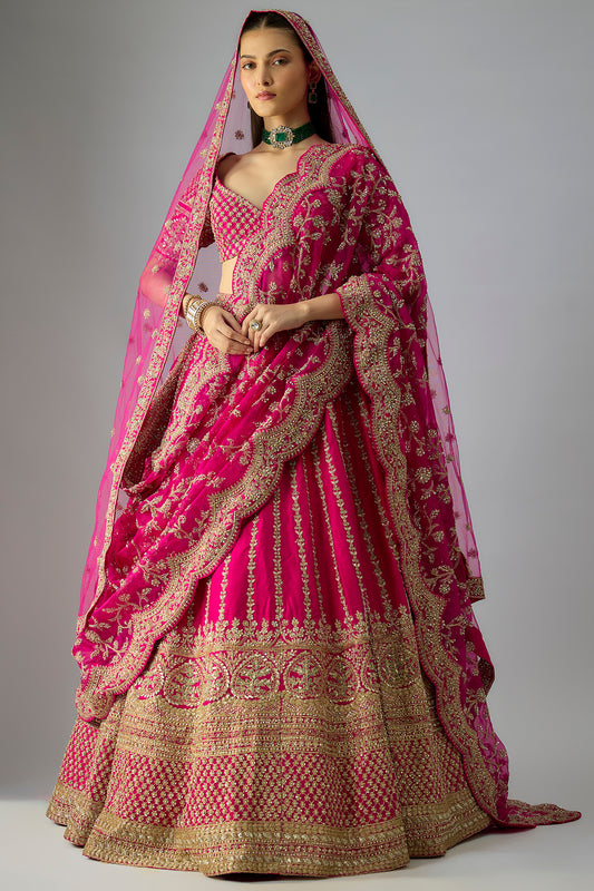 rani raw silk embroidered lehenga set