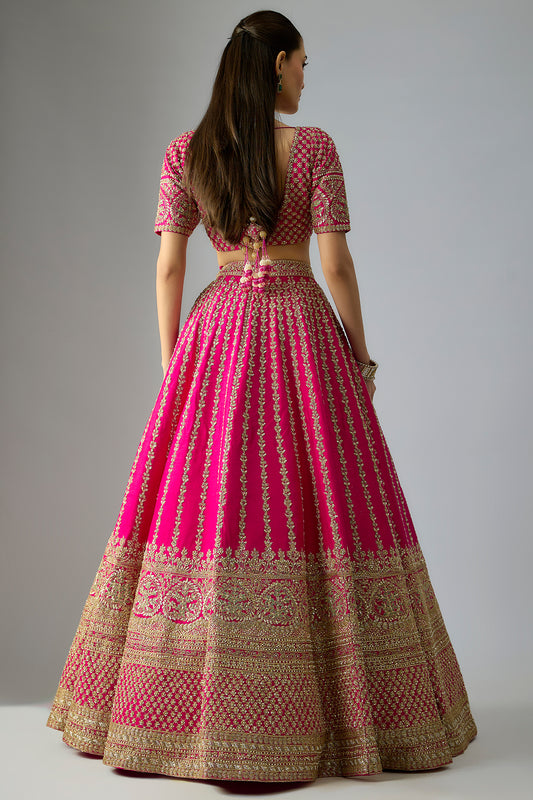 rani raw silk embroidered lehenga set