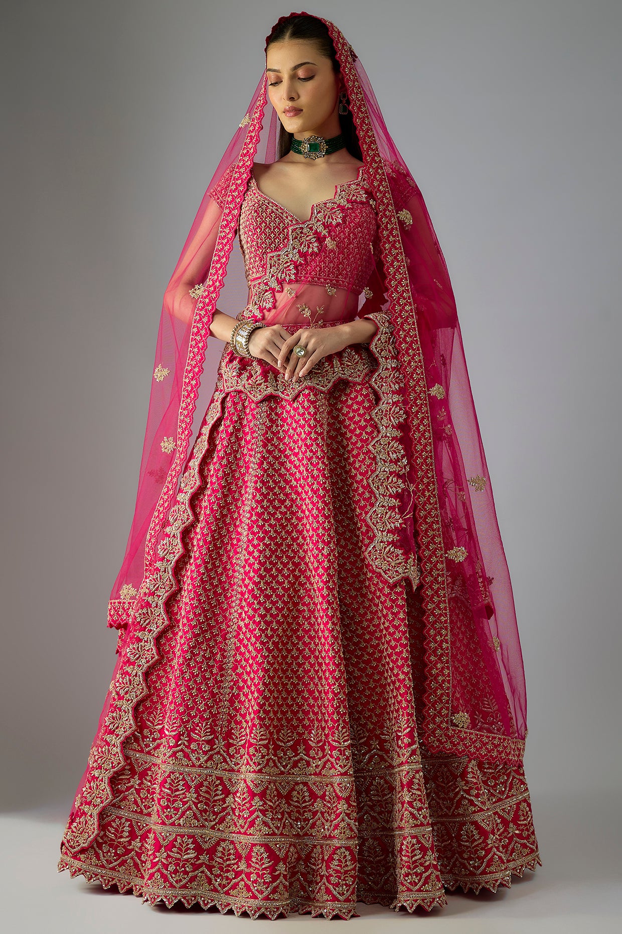 rani raw silk embroidered lehenga set