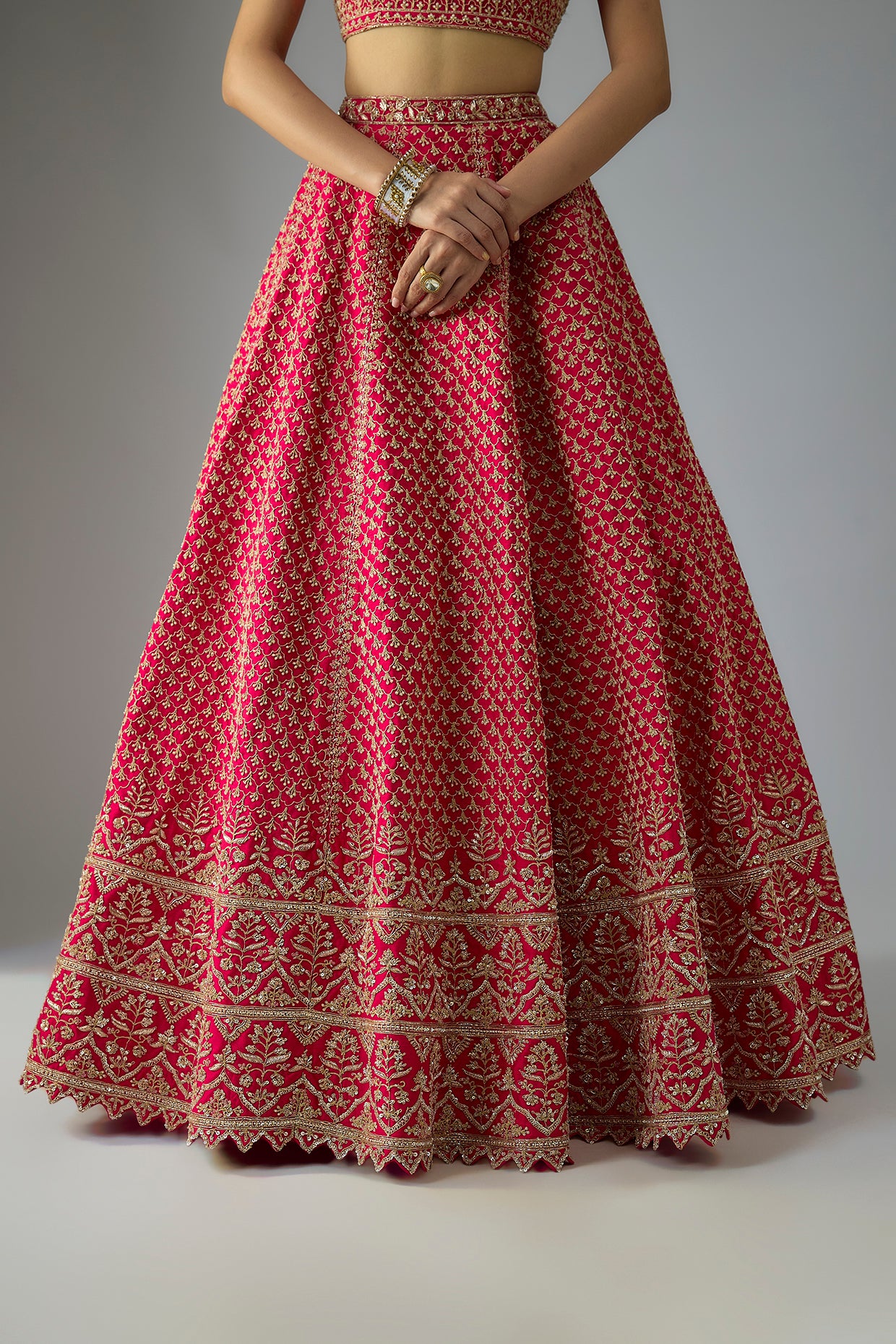 rani raw silk embroidered lehenga set