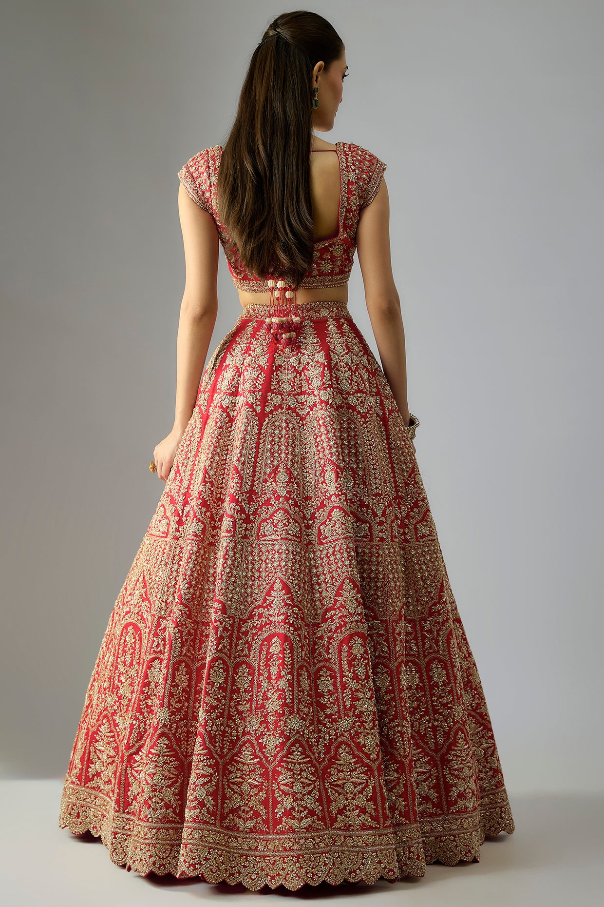 red raw silk embroidered lehenga set