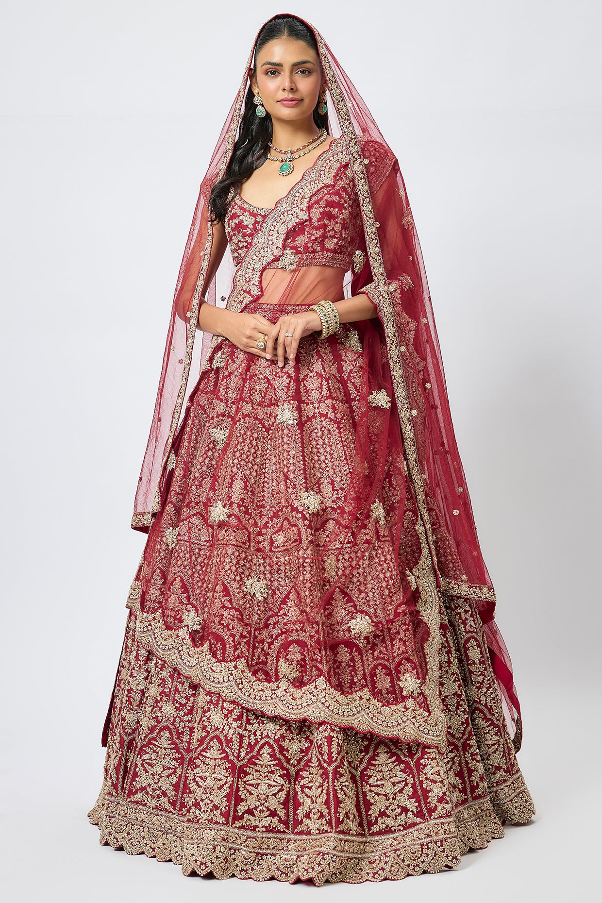 maroon raw silk cutdana hand & machine embroidered lehenga set