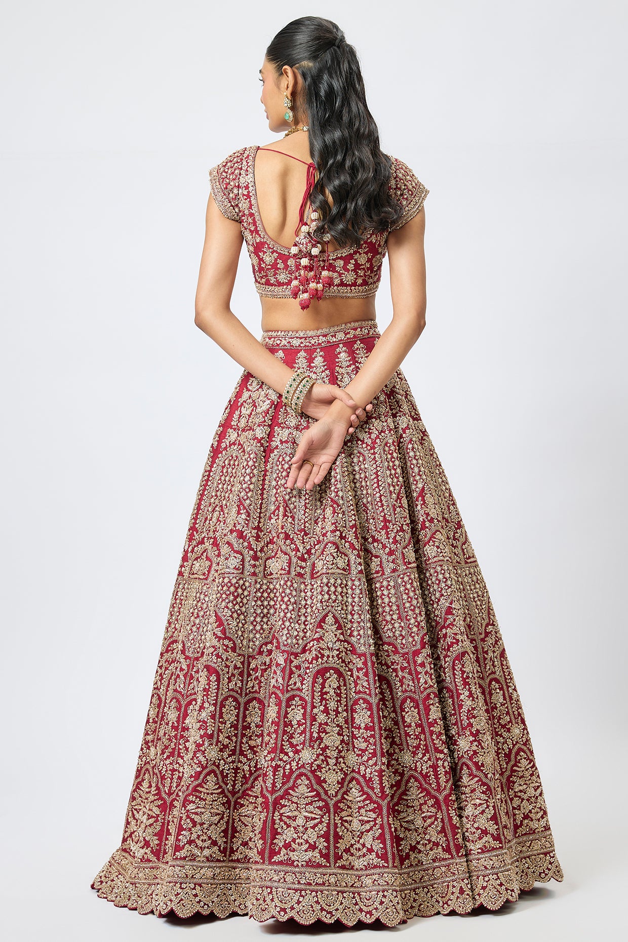 maroon raw silk cutdana hand & machine embroidered lehenga set