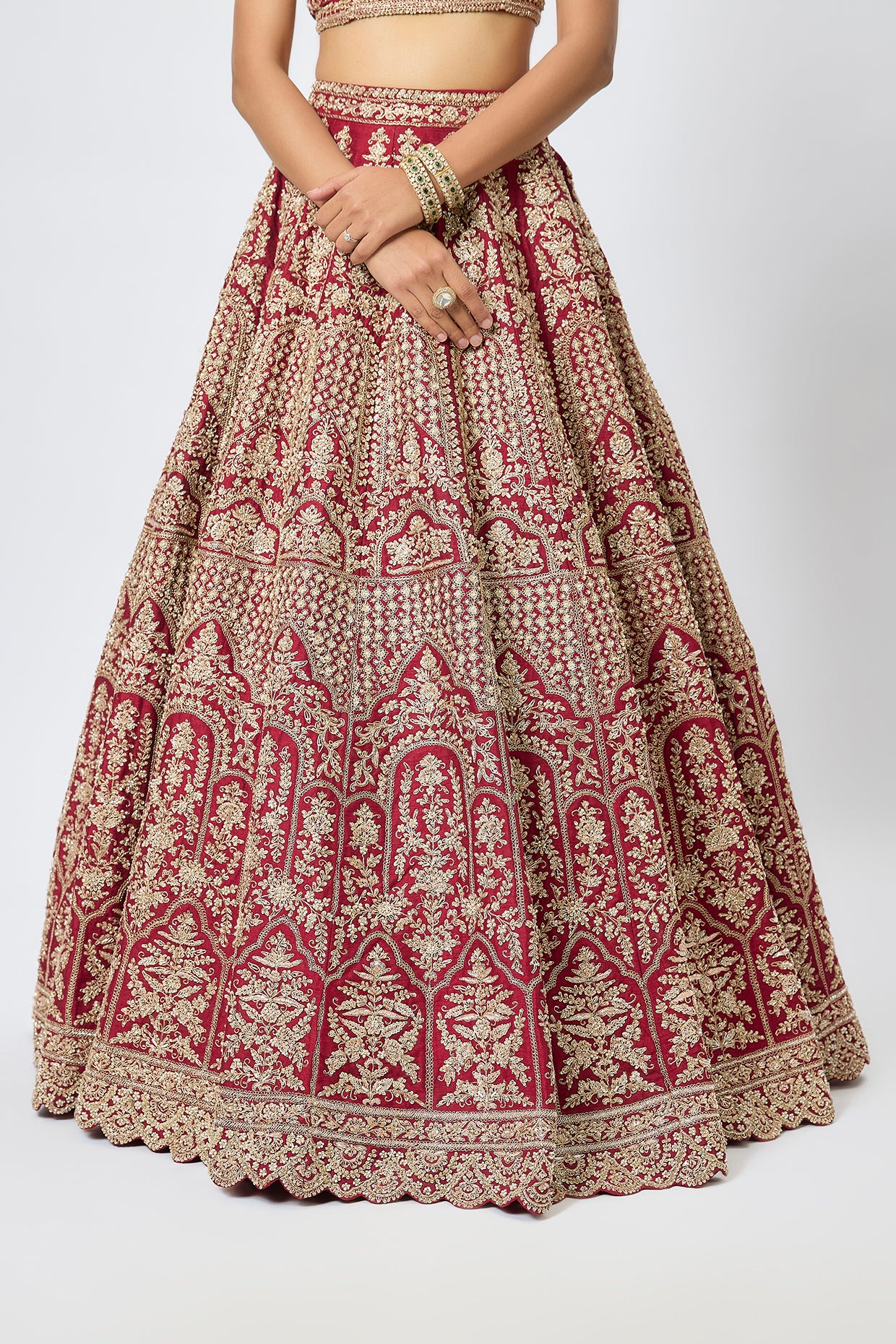 maroon raw silk cutdana hand & machine embroidered lehenga set