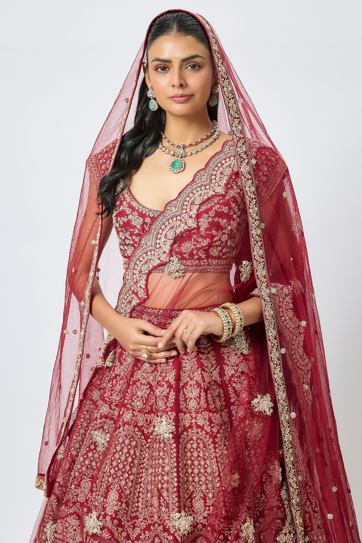 maroon raw silk cutdana hand & machine embroidered lehenga set