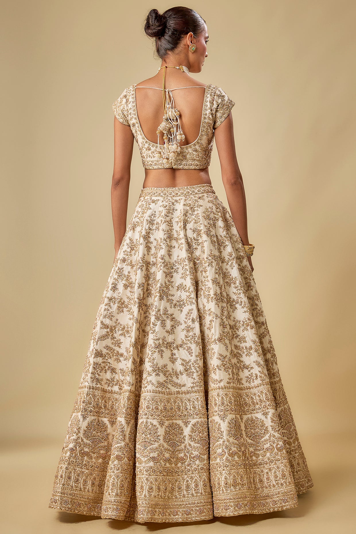 ivory raw silk hand & machine embroidered lehenga set