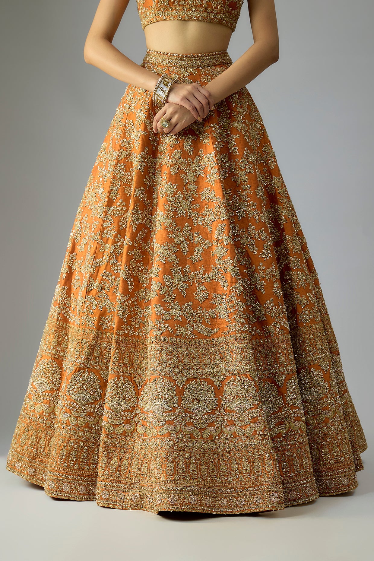 rust raw silk embroidered lehenga set