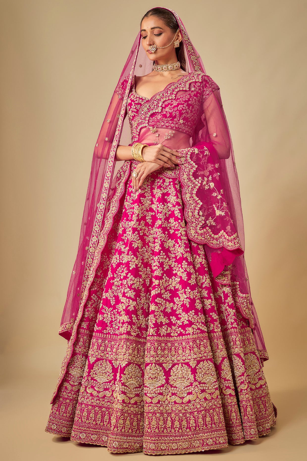 rani raw silk hand & machine embroidered lehenga set