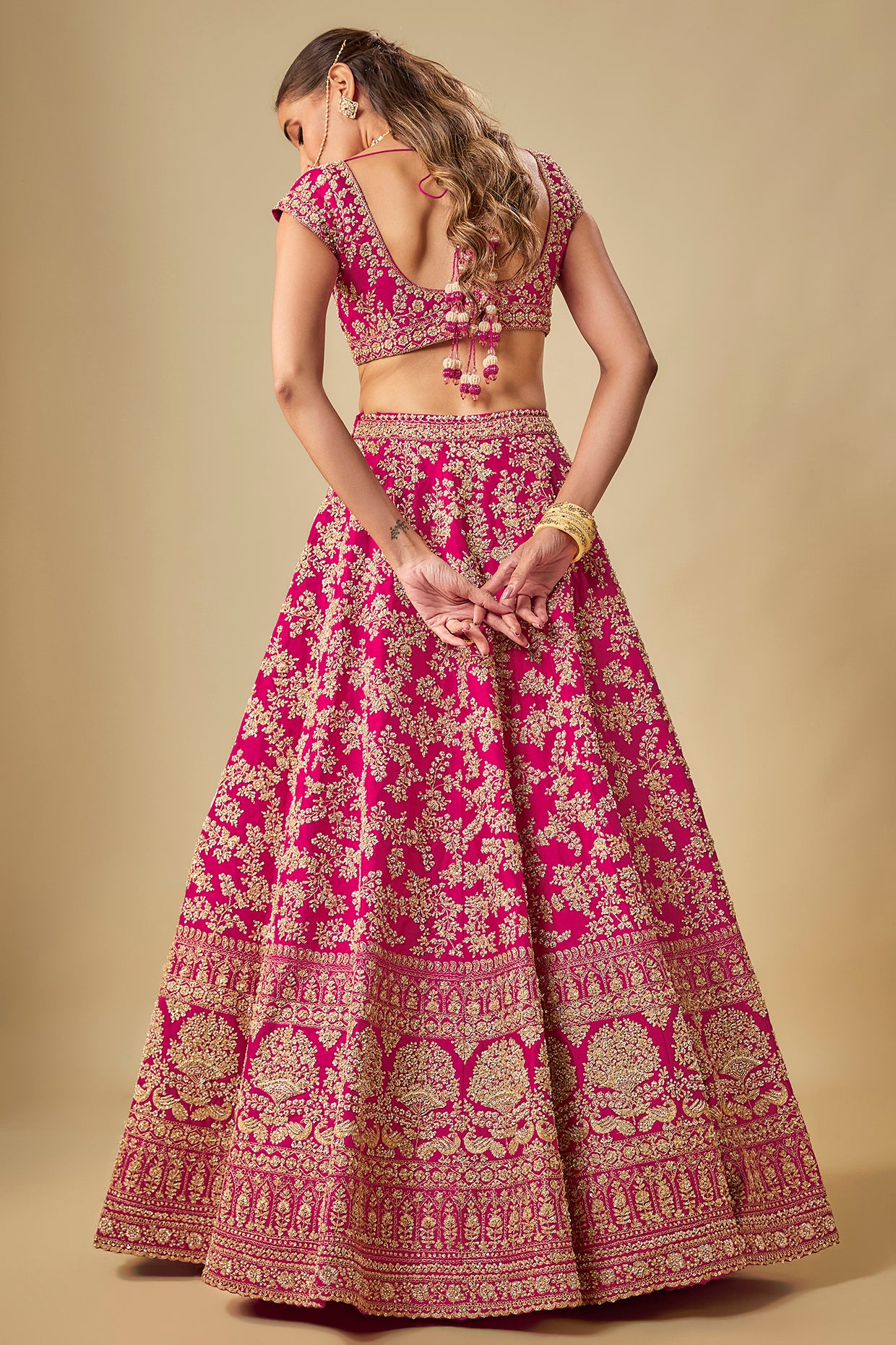 rani raw silk hand & machine embroidered lehenga set