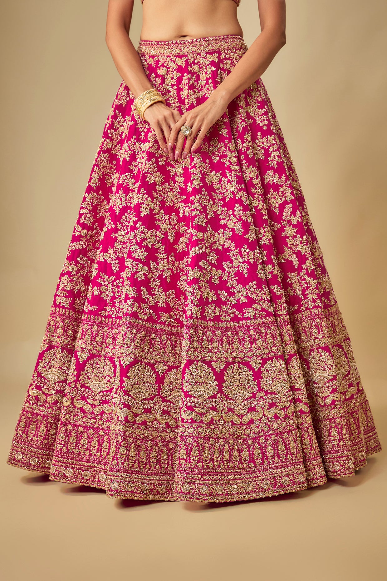 rani raw silk hand & machine embroidered lehenga set
