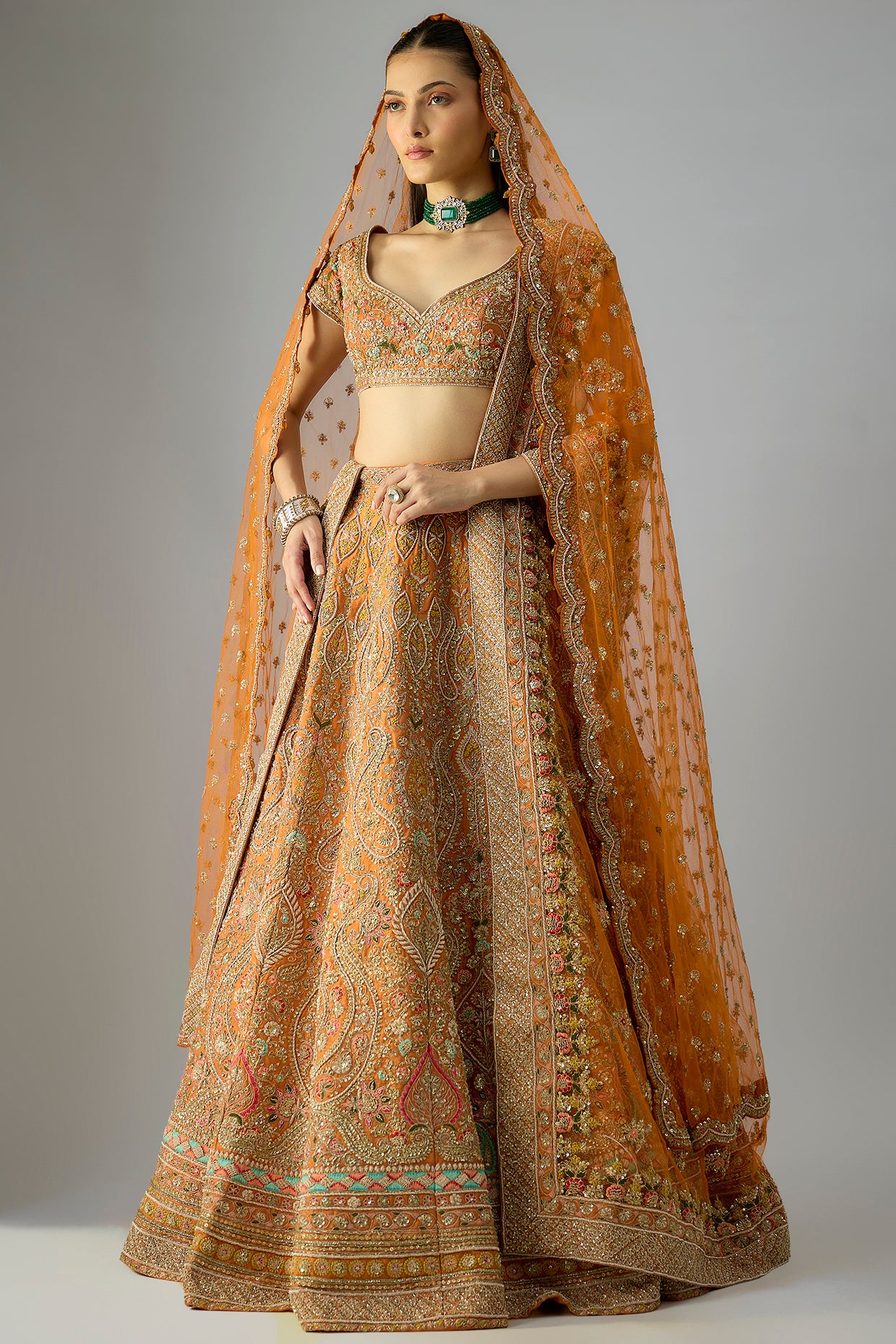 rust raw silk embroidered lehenga set