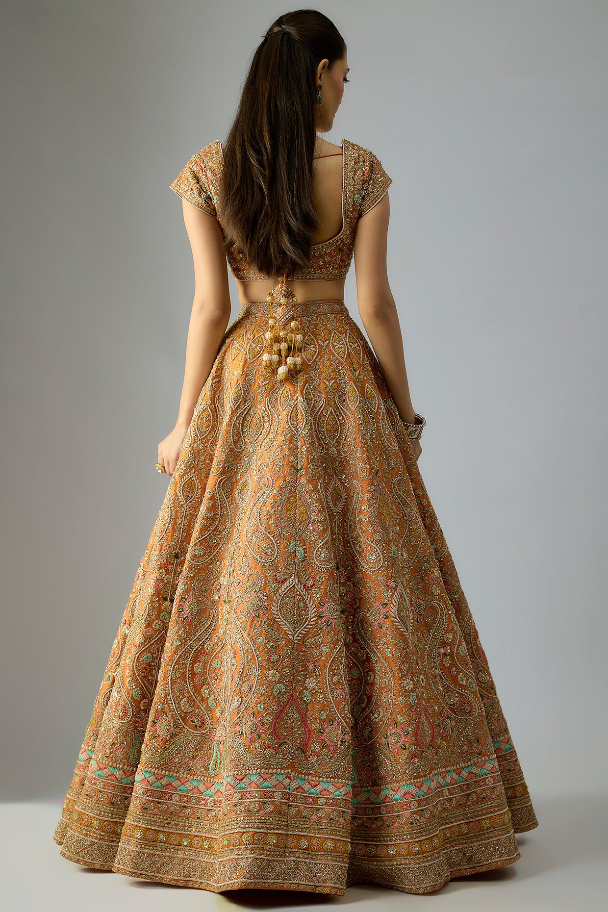 rust raw silk embroidered lehenga set
