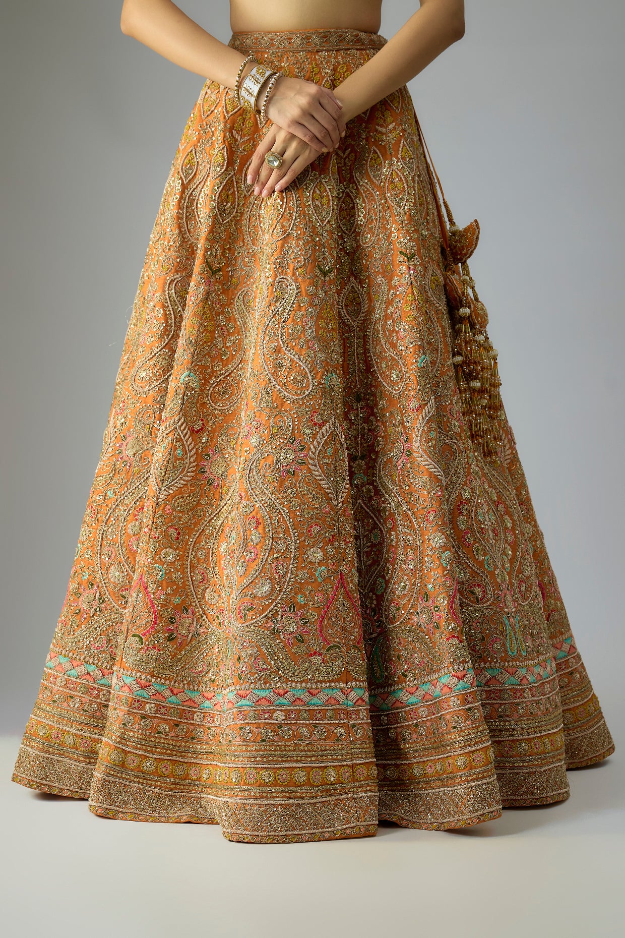rust raw silk embroidered lehenga set