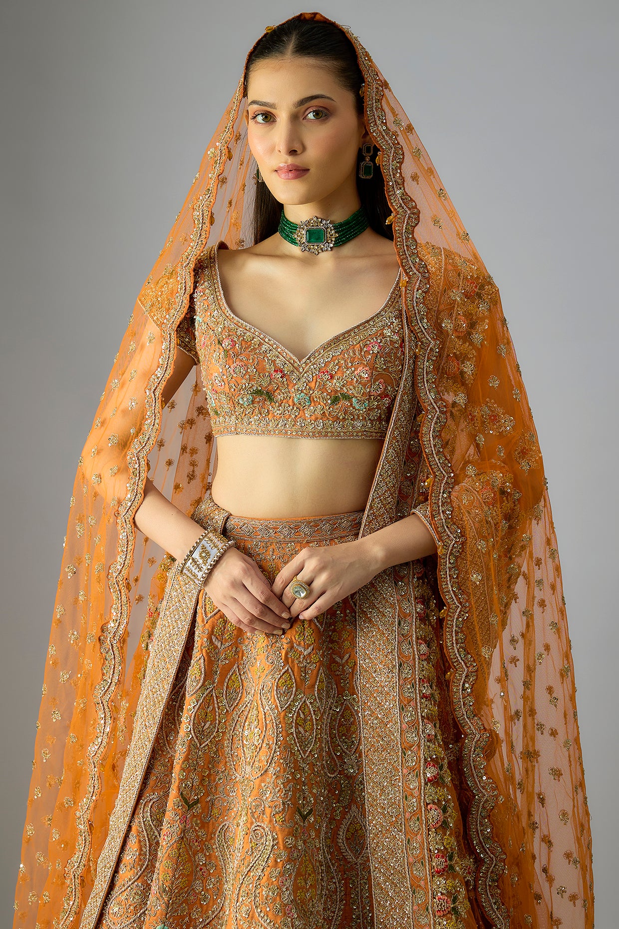rust raw silk embroidered lehenga set