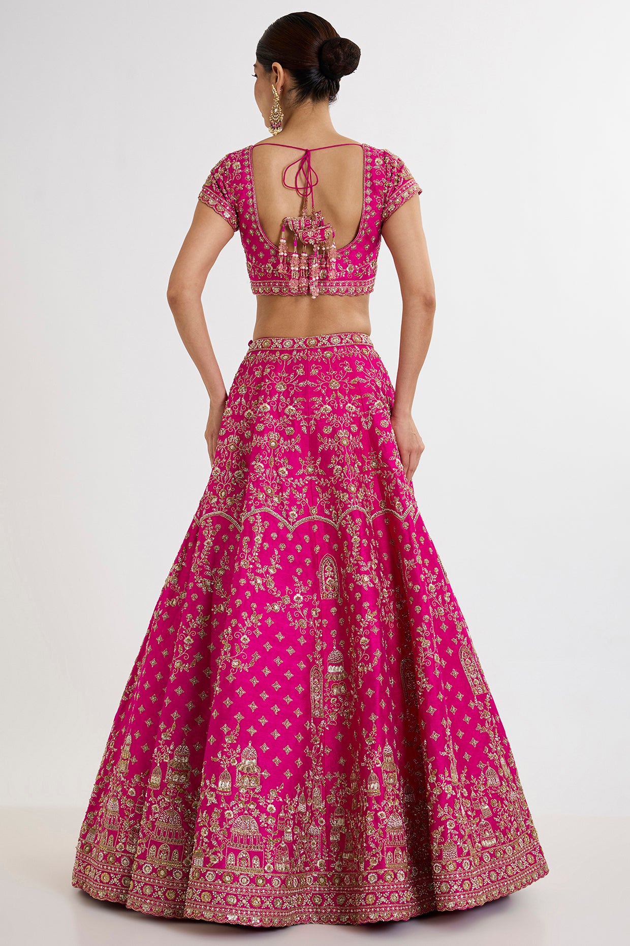 rani pink raw silk zardosi embroidered lehenga set