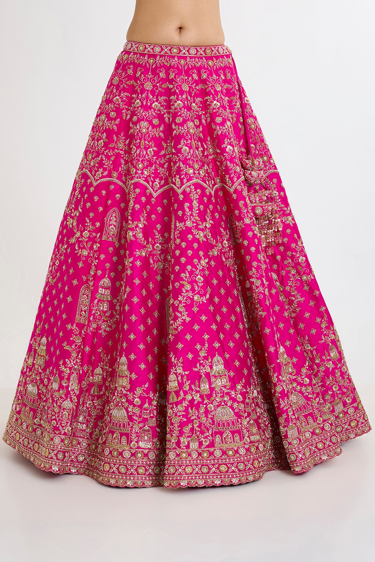 rani pink raw silk zardosi embroidered lehenga set