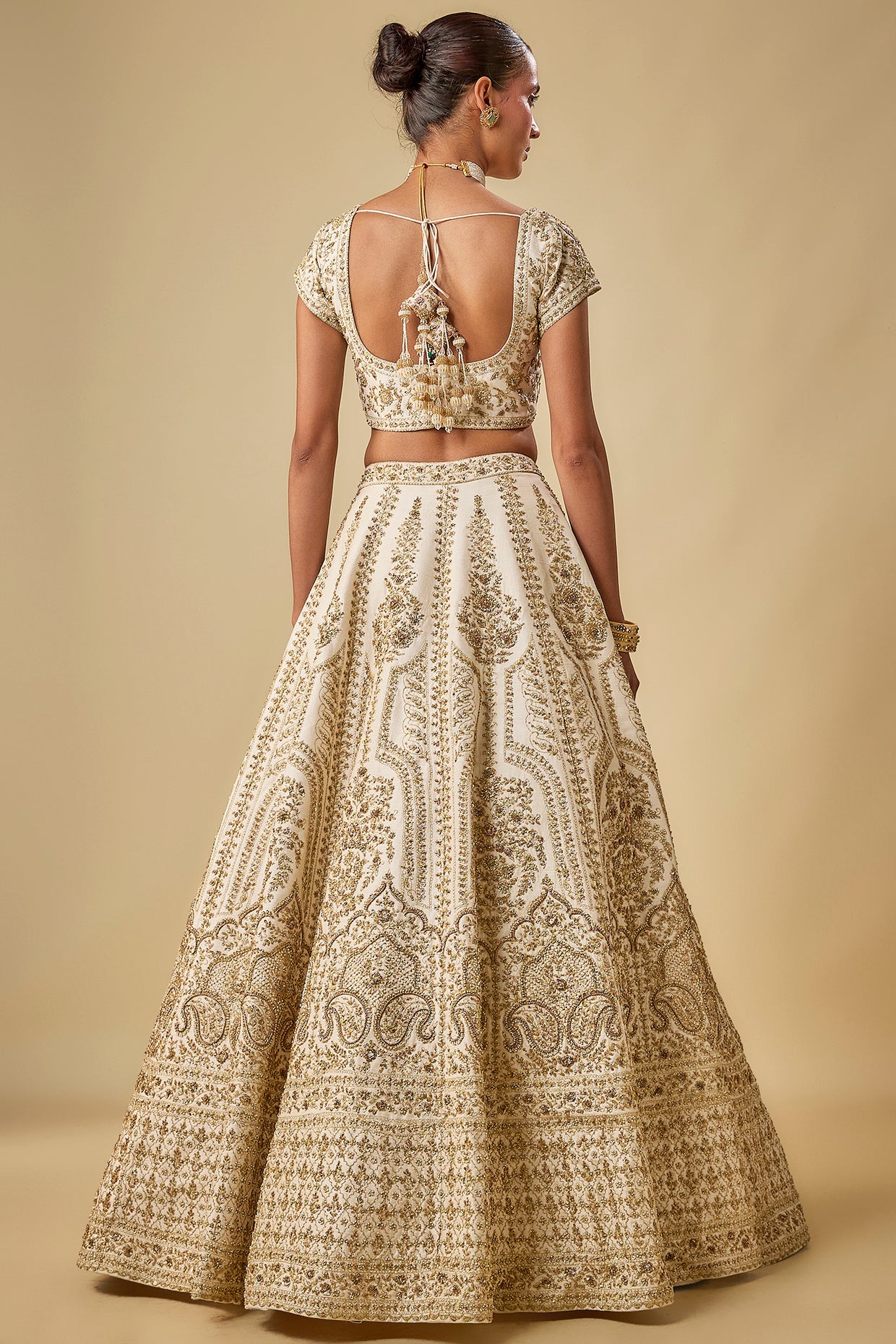 ivory raw silk hand & machine embroidered lehenga set