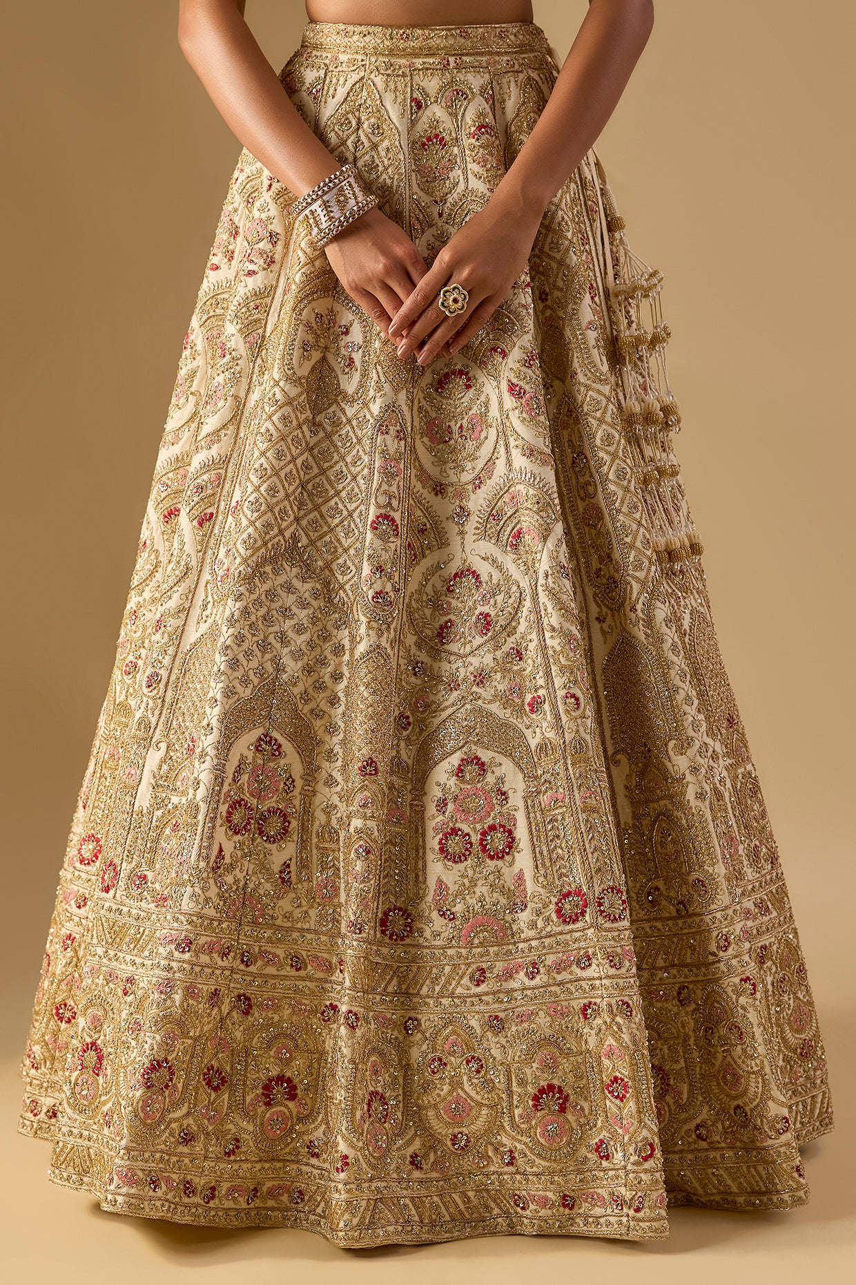 ivory raw silk zardosi embellished lehenga set