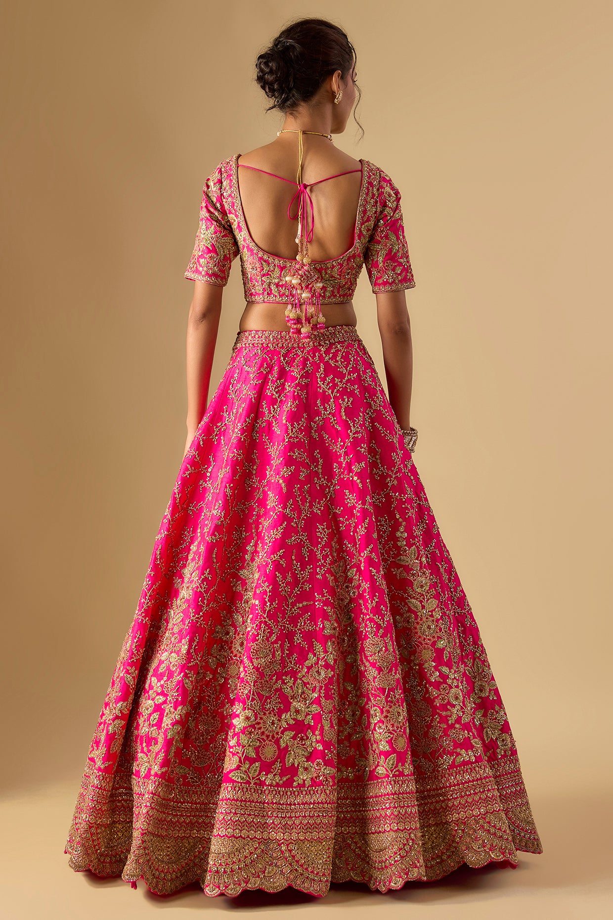 rani pink raw silk zardosi embellished lehenga set